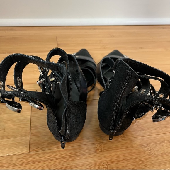 Jeffrey Campbell Psych Multi Buckle Flat Ankle Boots Western Black Suede - 6 - Picture 9 of 16